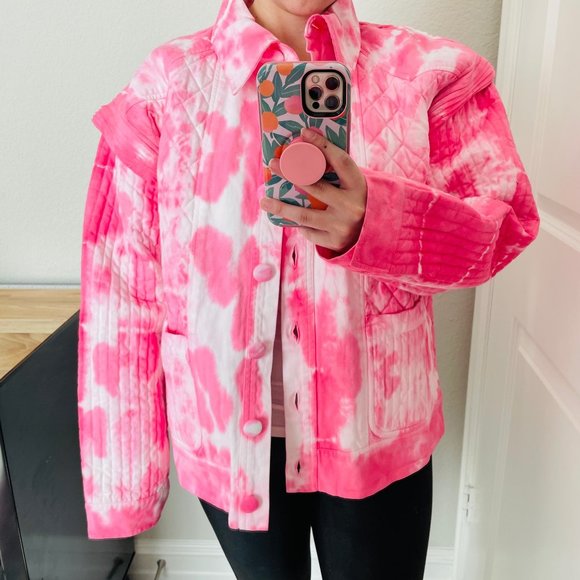 LoveShackFancy Women's Adelade Jacket Hibiscus Pink Hand Dye Size Medium